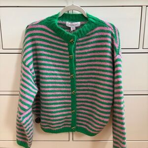 Lisa Says Gah Green and Pink Striped Cardigan